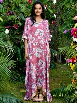 First Resort by Ramola Bachchan - Blush Pink Floral Kaftan (Set of 2)