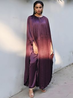 First Resort by Ramola Bachchan - Purple Asymmetrical Kaftan & Straight Pant Co-Ord (Set of 2)