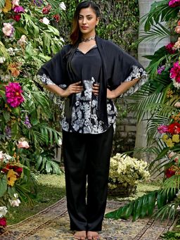 First Resort by Ramola Bachchan - Black & White Floral Bow Tie Top & Pant Co-Ord (Set of 2)