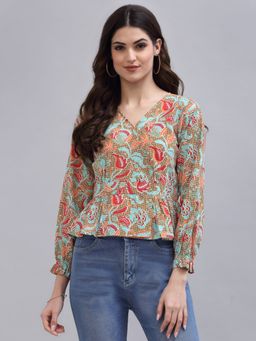 QOMN - Multi-Color Printed Cinched Waist Top