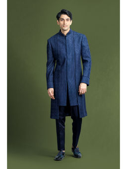 CHAR CHAAND - Enchanted Ivory Floral Kurta with Churidar and Sherwani with Dupatta (Set of 4)