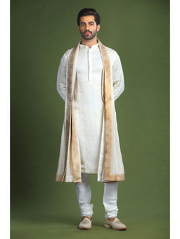 CHAR CHAAND - Ivory Glass Embroidered Kurta with Churidar and Sherwani with Dupatta (Set of 4)
