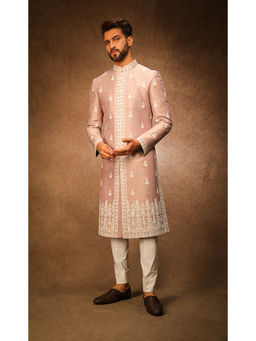 CHAR CHAAND - Elite Mavish Ivory Kurta with Churidar and Sherwani with Dupatta (Set of 4)
