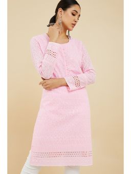 Soch - Women Pink Cotton Embroidered Kurta