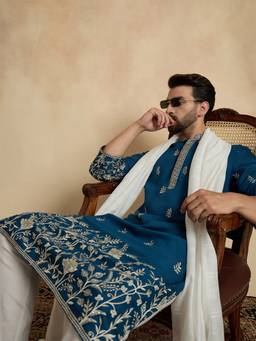 ETHNIC BAY - Blue Floral Regular Kurta with Pant and Dupatta