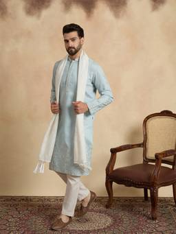 ETHNIC BAY - Blue Floral Regular Kurta with Pant and Dupatta
