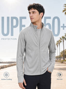 Nobero - Men's Grey Polyester Regular Fit Solid Upf Jacket