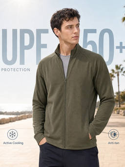 Nobero - Men's Green Polyester Regular Fit Solid Upf Jacket