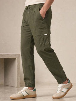 Nobero - Men Horizon Joggers With Dtm Drawcord - Olive