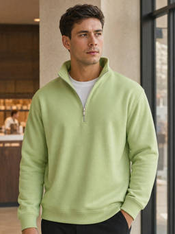 Nobero - Men Relaxed Fit Mock Neck Solid Sweatshirt - Green
