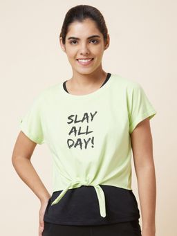 Globus - Women Lime Green Printed Cotton Sports T-Shirt