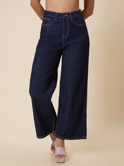 Globus - Women Indigo Wide Leg Flare Fit Mid-Rise Jeans