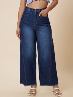 Globus - Women Blue Wide Leg Flare Fit Mid-Rise Jeans