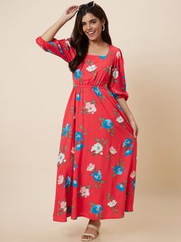 Globus - Women Red Printed Fit and Flare Dress