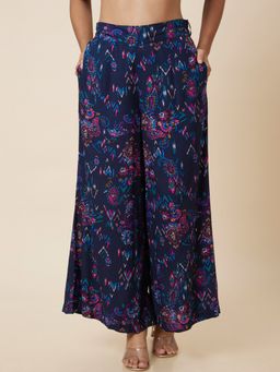 Globus - Women Navy Blue Paisley Printed Wide Leg Palazzos