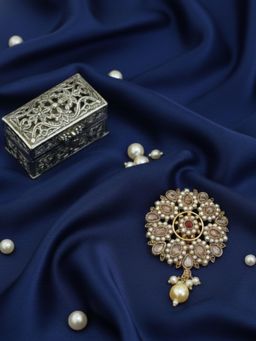 Accessher - Red Metal Stones Brooch