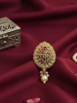 Accessher - Gold Metal Stones Brooch