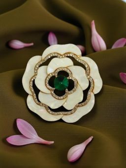 Accessher - Green Metal Stones Brooch