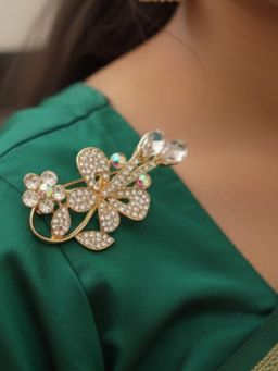 Accessher - White Metal Stones Brooch