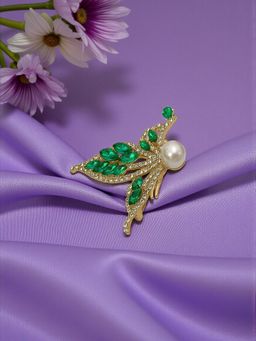 Accessher - Green Metal Stones Brooch