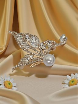 Accessher - White Metal Stones Brooch