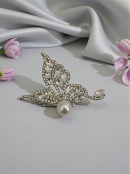 Accessher - White Metal Stones Brooch