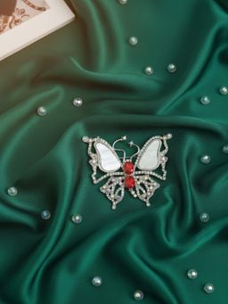 Accessher - Red Metal Stones Brooch