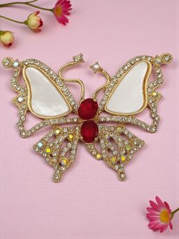 Accessher - Red Metal Stones Brooch