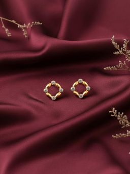 Accessher - White Brass Stones Pair Of Earrings