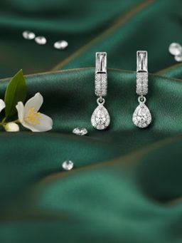 Accessher - White Silver Stones Pair Of Earrings