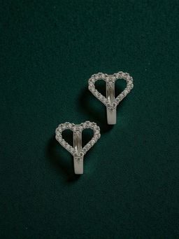 Accessher - White Silver Stones Pair Of Earrings