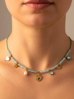 Inaya Accessories - Blue Stainless Steel Stones Necklace