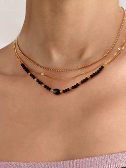 Inaya Accessories - Black Stainless Steel Stones Necklace