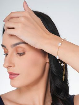 Inaya Accessories - White Stainless Steel Pearl Bracelet