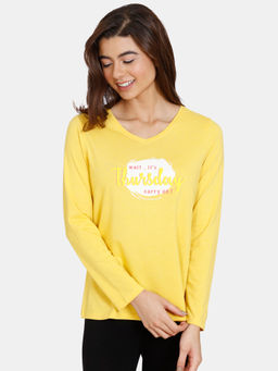 Zivame - Rosaline Starry Nights Knit Cotton Top - Spicy Mustard - Yellow