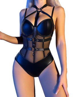 XIVIR - Womens Black Chicklick Ii Slimming Trendy Strappy Bodysuit Babydoll