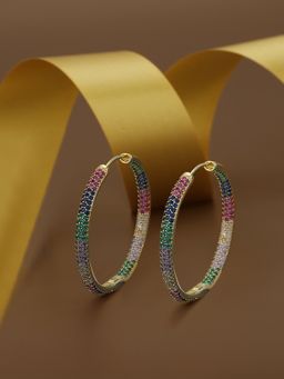 Carlton London - Premium Gold Toned Cubic Zirconia Studded Gold-Plated Circular Hoop Earrings