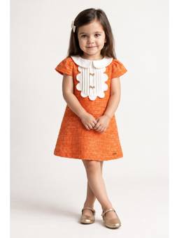 One Friday - Girls Orange Boucle Shirt Collar Half Sleeve Dress