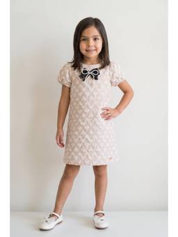 One Friday - Girls Sand Solid Boucle Half Sleeve Dress