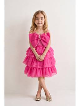 One Friday - Girls Pink Embellished Organza Sleeveless Dress