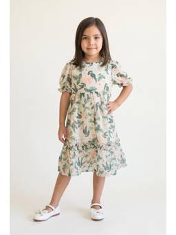 One Friday - Girls Multi Floral Print Half Sleeve Dress