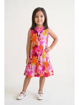 One Friday - Girls Multi Floral Print Jacquard Sleeveless Dress