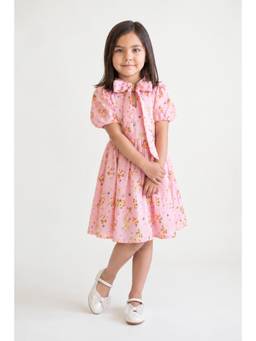 One Friday - Girls Floral Print Jacquard Half Sleeve Dress