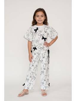 One Friday - Girls Multicolour Printed Cotton Fleece Puff Sleeve Top