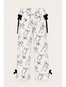 One Friday - Girls Printed Cotton Fleece Regular Fit Trousers