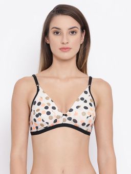 Clovia - Cotton Rich Non-Padded Non-Wired Polka Print Bra In White & Multi-Color