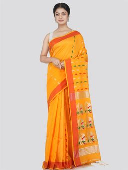 PinkLoom - Women's Cotton Blend Saree with Unstitched Blouse Piece, Yellow