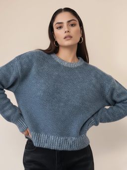 Outzidr - Blue Solid Sweater
