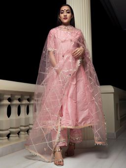 POMCHA - Gotta Jaal Cotton Silk Peach Anarkali (Set of 3)