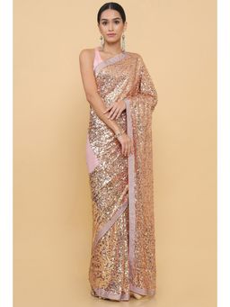 Soch - Women Pink Embellished & Sequined Saree with Unstitched Blouse